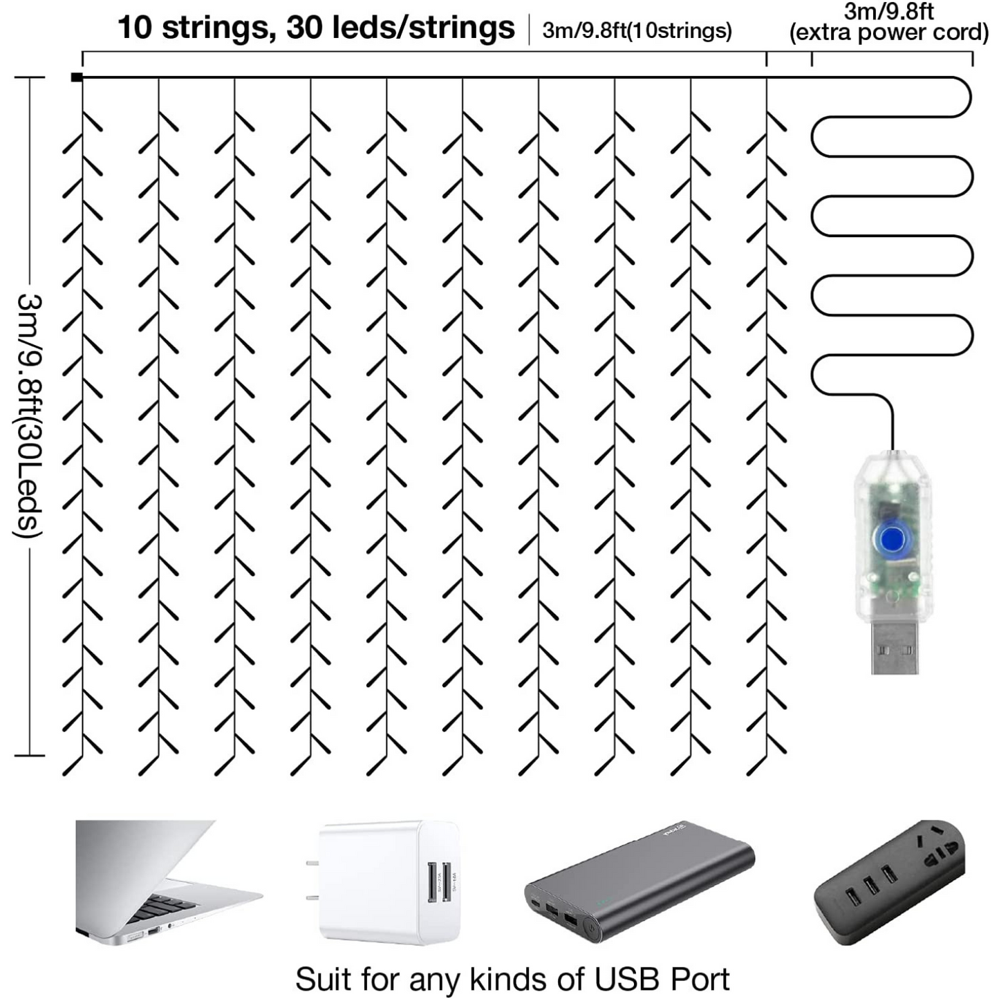 MANSAA M9 Curtain Lights with 8 Flashing Modes