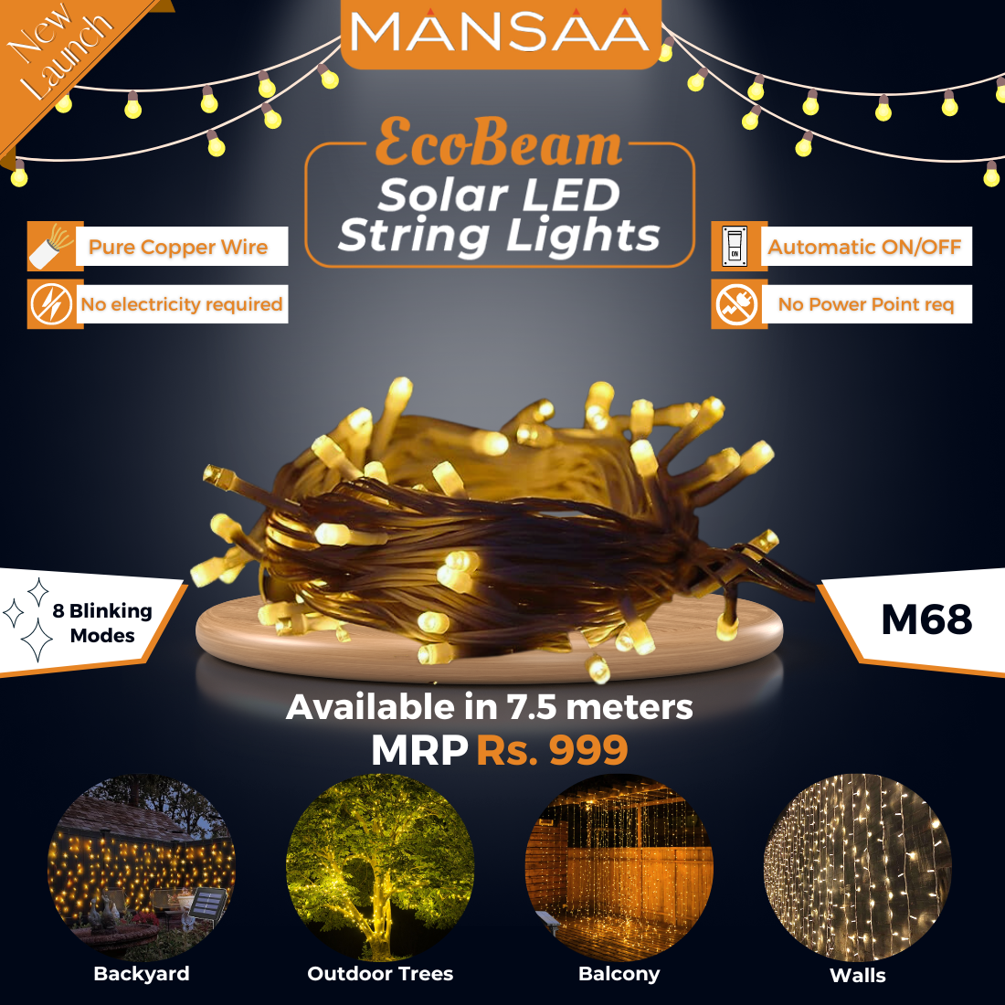 M68 Solar Powered LED String Lights