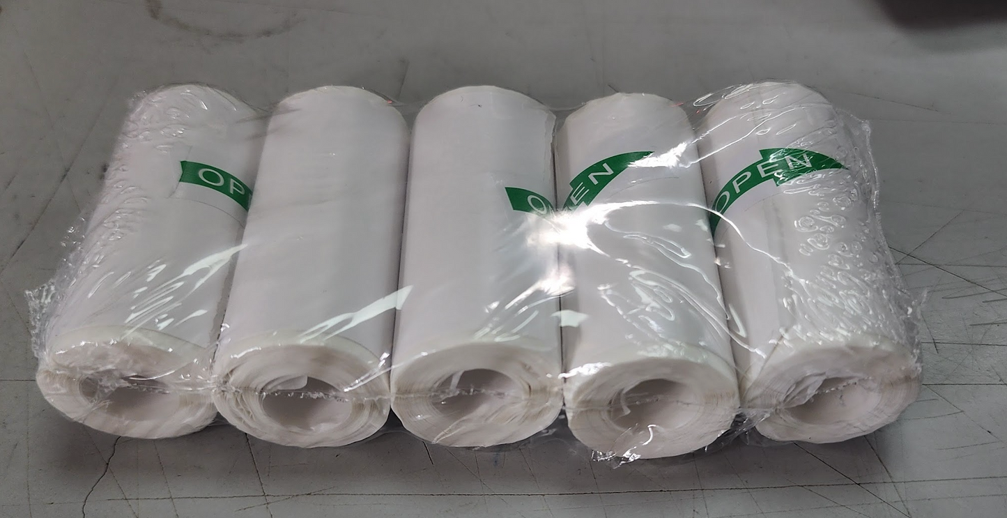 5-Pack 57mm Thermal Paper Adhesive (sticky) Rolls - White (for Bluetooth Inkless Printers)