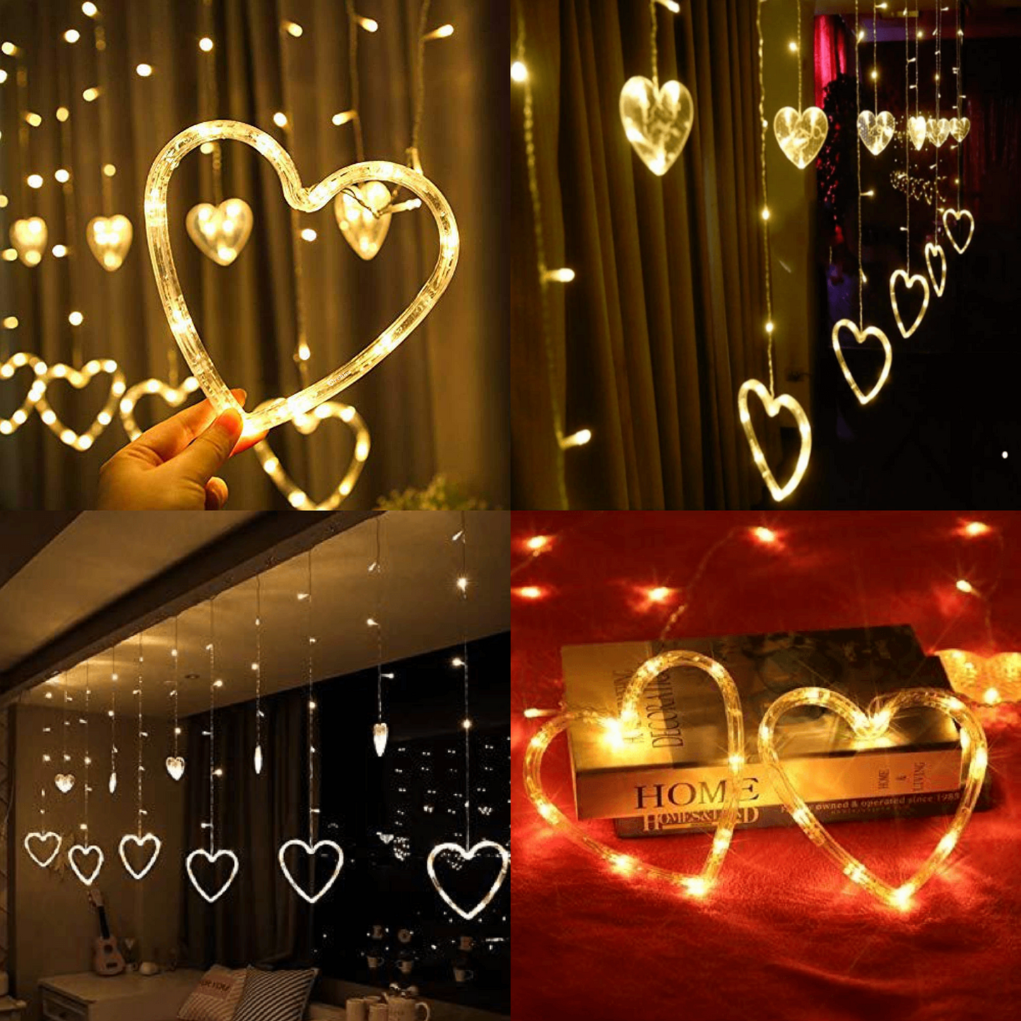 MANSAA 12 Heart 138 LED Curtain Lights with 8 Flashing Modes