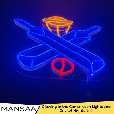 WC4 Double Bat Elegance with Cricket World Cup NEON Sign | Vibrant Glow | 12x24 Inches