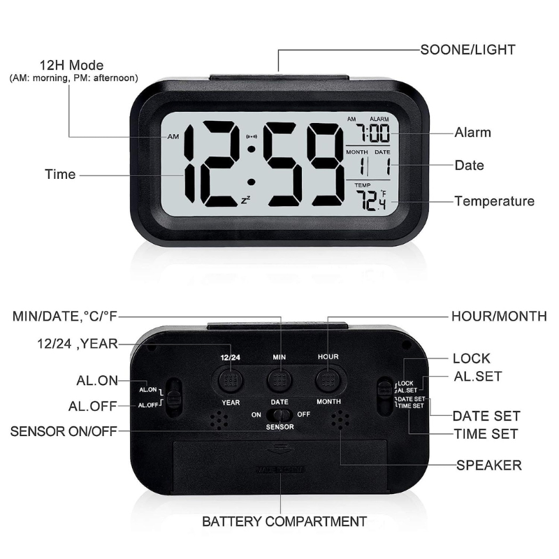 M78 Digital LED Clock | Temperature Sensor | Night Light Sensor | White