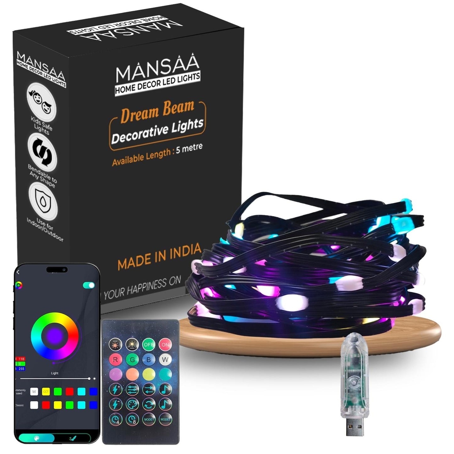 M60 Smart LED String Lights with Remote and Bluetooth APP