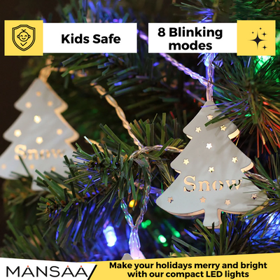 Metal Christmas Tree Lights, 2 Meter Direct Plug Christmas Light String | DIY Christmas Decor |8 Blinking Mode | Indoor Outdoor Party Bedroom Home Decor | Warm White