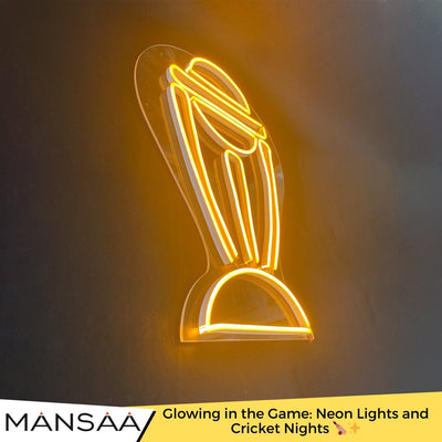 Cricket World Cup Trophy NEON Sign | Glowing LED | 12x24 Inches | For Cricket Enthusiasts