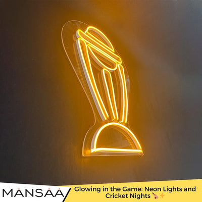 WC1 Cricket World Cup Trophy NEON Sign | Glowing LED | 12x24 Inches