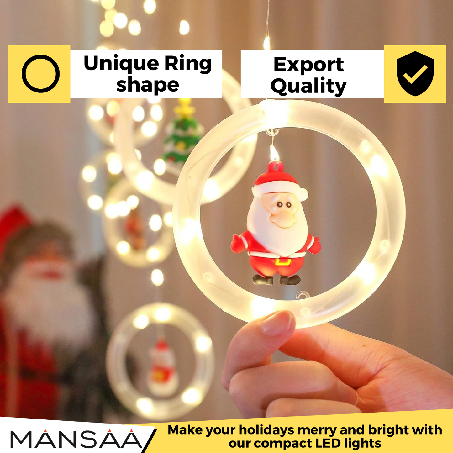 Ring Christmas Lights, 4 Meter Direct Plug Christmas Light String with 10 Cute icons | DIY Christmas Decor |8 Blinking Mode | Decorative Fairy curtain Lights for Indoor Outdoor Party Bedroom Home Decor | Warm White