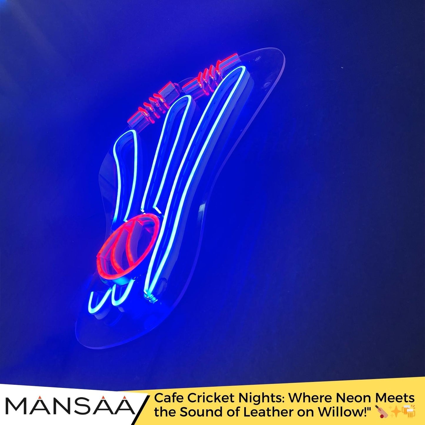 Stump, Bails, and Ball LED Wall NEON Art | Realistic Design | 12x24 Inches | Cricket Fanatics' Collection