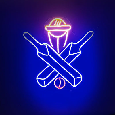 WC4 Double Bat Elegance with Cricket World Cup NEON Sign | Vibrant Glow | 12x24 Inches
