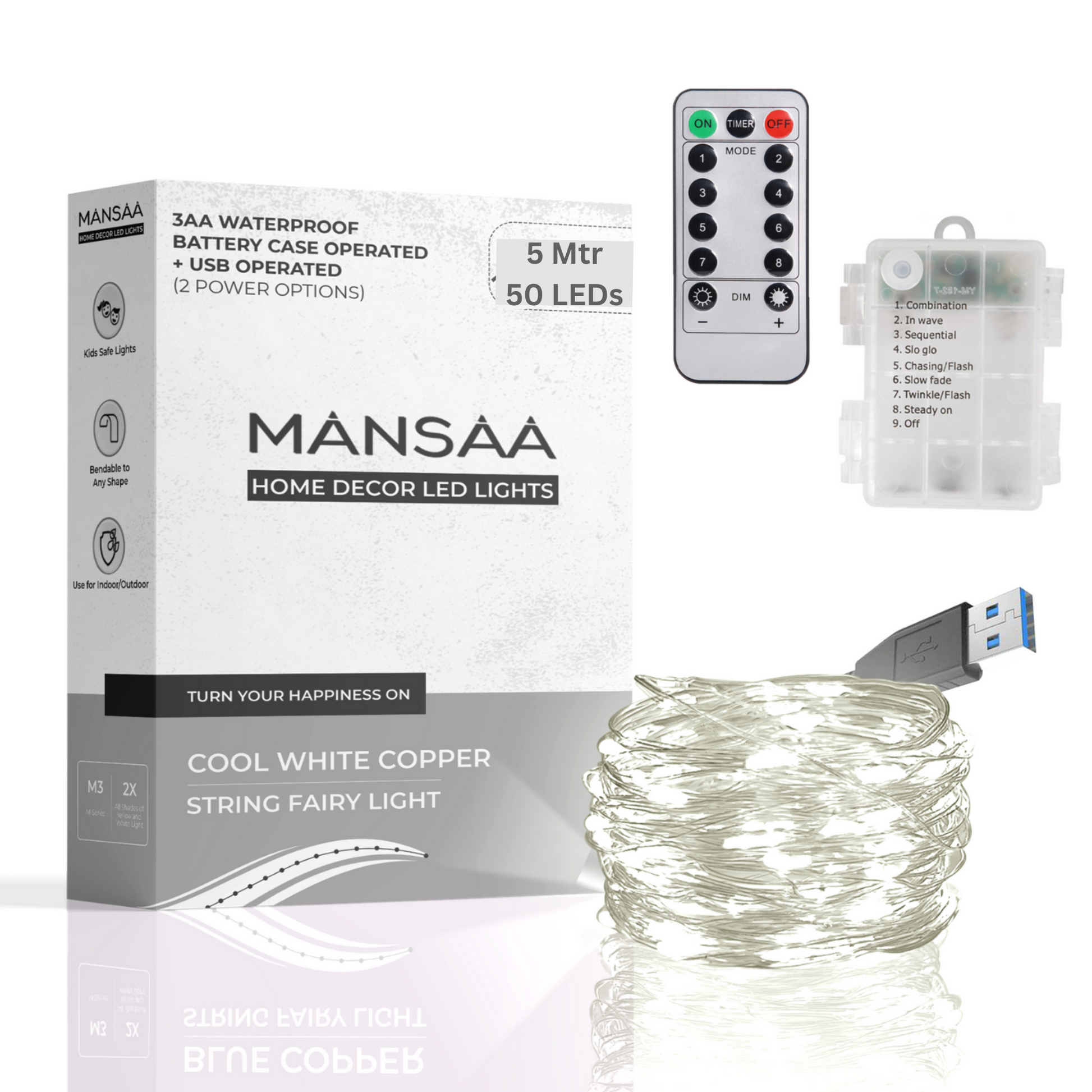 Buy MANSAA USB LED String Light, 10 Meter 100 LEDs, Yellow Color, USB  Operated
