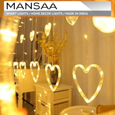 MANSAA 12 Heart 138 LED Curtain Lights with 8 Flashing Modes