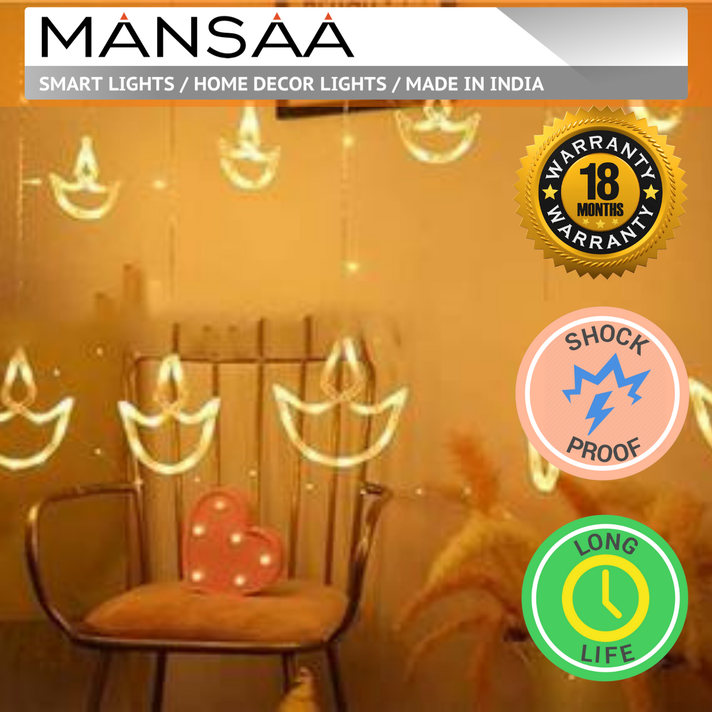 MANSAA Diya Curtain Decorative Lights with 8 Flashing Modes